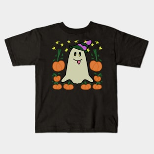 Halloween Cute Ghost With Pumpkin Kids T-Shirt